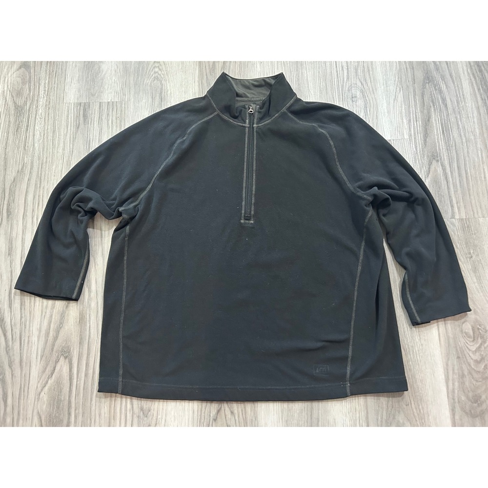 REI Mens Quarter Zip Fleece Pullover Recycled Polyester XXL Black Hiking Sweater